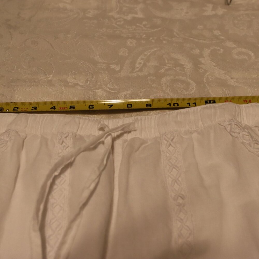 Joie 100% Linen White, Wide-Leg Cropped Elastic Waist Drawstring Pants Sz. Small - Picture 6 of 13